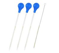 PATIKIL Graduated Dropper Pipettes Kit, 3 Pcs 0.1ml Borosilicate Glass Pipette with Blue Rubber Cap and Brush for Transfer Liquid for Lab, Chemistry, Clear