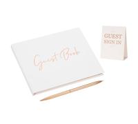 PATIKIL Guest Book, 100 Pages Wedding Guest Reception Signature Book Party Decorations Supplies with Pen Signboard for Birthday Bridal Shower, Rose Gold