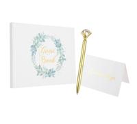 PATIKIL Guest Book, 9.3x7 Elegant Wedding Guestbook Green Wreath Cover Memory Book with Diamond Signing Pen and Greeting Card for Wedding Bridal Shower Birthday Party Events, Gold Tone