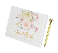 PATIKIL Guest Book, Wedding Guest Sign Book Reception Signature Book Party Decorations Supplies with Diamond Pen for Birthday Bridal Shower, Pink Rose