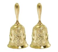 PATIKIL Hand Bell, 2pcs Dinner Bell Call Bell Vintage Carved Metal for Dinner Service Church Wedding Christmas, Gold
