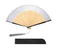 PATIKIL Hand Held Silk Bamboo Fans Chinese Vintage Style Silk Folding Fan Folding Fan for Women Dance Music Festival Wedding Party, Light Gray