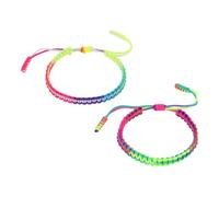PATIKIL Handmade Braided String Bracelets, 2 Pcs Adjustable Braided Rope Matching Bracelets Tibetan String Lucky Protection Wristbands for Couple Women Men, Rainbow/Rainbow White