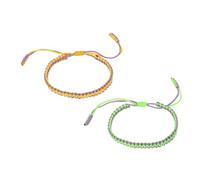 PATIKIL Handmade Braided String Bracelets, 2 Pcs Adjustable Braided Rope Matching Bracelets Tibetan String Lucky Protection Wristbands for Couple, Purple Bright Green/Purple Yellow