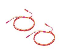 PATIKIL Handmade Braided String Bracelets, 2 Pcs Adjustable Braided Rope Matching Bracelets Tibetan String Lucky Protection Wristbands for Couple Women Men, Rose Red Yellow
