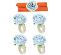 PATIKIL Handmade Rose Flower Napkin Rings, 4 Pack Handcraft Floral Napkin Holder for Wedding Birthday Banquet Table Decoration Christmas Thanksgiving, Light Blue