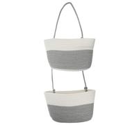 PATIKIL Hanging Basket Over The Door, 2-Tier Hanging Woven Cotton Rope Wall Mounted Storage Baskets Organizer Decorative for Books Flowers Closet Living Room Kitchen, Grey
