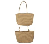 PATIKIL Hanging Basket Over The Door, 2-Tier Hanging Woven Cotton Rope Wall Mounted Storage Baskets Organizer Decorative for Books Flowers Closet Living Room Kitchen, Khaki