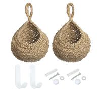 PATIKIL Hanging Fruit Baskets for Kitchen, 2 Pack Large Size Teardrop Home Decor Storage Hand-Woven Wall Hanging Basket for Garlic Potato Vegetable, Brown