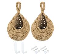 PATIKIL Hanging Fruit Baskets for Kitchen, 2 Pack Medium Size Teardrop Home Decor Storage Hand-Woven Hanging Baskets for Garlic Potato Vegetable, Brown