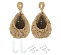 PATIKIL Hanging Fruit Baskets for Kitchen, 2 Pack Small Size Teardrop Home Decor Storage Hand-Woven Hanging Baskets for Garlic Potato Vegetable, Brown