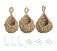 PATIKIL Hanging Fruit Baskets for Kitchen, 3 Sizes Teardrop Home Decor Storage Hand-Woven Wall Hanging Basket for Garlic Potato Vegetable, Brown