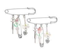PATIKIL Hanging Long Chain 2Pcs Brooch Pin, Flowers Tassel Safety Punk Cool Retro Collar Chain Pin Brooch for Women Men Wedding Collar Sweater Shawl Suit Coat Dress, Pink Green