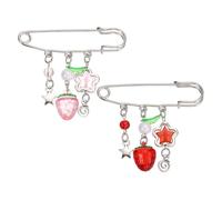 PATIKIL Hanging Long Chain 2Pcs Brooch Pin, Fruit Tassel Safety Punk Cool Retro Collar Chain Pin Brooch for Women Men Wedding Collar Sweater Shawl Suit Coat Dress, Pink Red