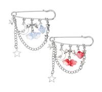 PATIKIL Hanging Long Chain 2Pcs Brooch Pin, Orchids Tassel Safety Punk Cool Retro Collar Chain Pin Brooch for Women Men Wedding Collar Sweater Shawl Suit Coat Dress, Blue Red