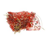 PATIKIL Heart Printed Organza Bags, 100 Pcs 4.72x3.5 Inch Drawstring Mini Pouches Favor Gift Candy Jewelry Bags for Christmas Thanksgiving Festival Party Wedding, Red