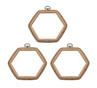 PATIKIL Hexagon Cross Stitch Hoop, 3 Pcs Imitated Wood Plastic Embroidery Hoop Frame Display Frame for Sewing Craft Hanging Ornaments Decoration, White/Brown