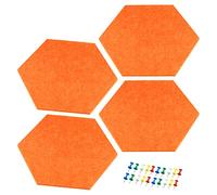 PATIKIL Hexagon Felt Board Tiles, 4 Pack Large Self Adhesive Wall Bulletin Pin Board with Push Pins for Photos Memos Home Office Classroom Decor, Orange