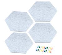 PATIKIL Hexagon Felt Board Tiles, 4 Pack Large Self Adhesive Wall Bulletin Pin Board with Push Pins for Photos Memos Home Office Classroom Decor, Gray