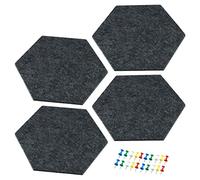 PATIKIL Hexagon Felt Board Tiles, 4 Pack Large Self Adhesive Wall Bulletin Pin Board with Push Pins for Photos Memos Home Office Classroom Decor, Dark Gray