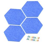PATIKIL Hexagon Felt Board Tiles, 4 Pack Self Adhesive Wall Bulletin Pin Board with Push Pins for Photos Memos Home Office Classroom Decor, Sky Blue