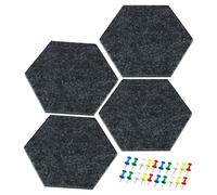 PATIKIL Hexagon Felt Board Tiles, 4 Pack Self Adhesive Wall Bulletin Pin Board with Push Pins for Photos Memos Home Office Classroom Decor, Dark Gray