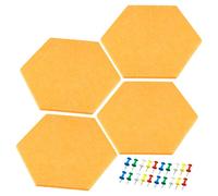 PATIKIL Hexagon Felt Board Tiles, 4 Pack Self Adhesive Wall Bulletin Pin Board with Push Pins for Photos Memos Home Office Classroom Decor, Yellow