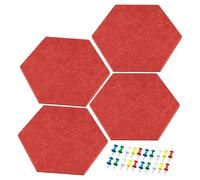 PATIKIL Hexagon Felt Board Tiles, 4 Pack Self Adhesive Wall Bulletin Pin Board with Push Pins for Photos Memos Home Office Classroom Decor, Red