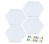PATIKIL Hexagon Felt Board Tiles, 4 Pack Self Adhesive Wall Bulletin Pin Board with Push Pins for Photos Memos Home Office Classroom Decor, White