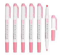 PATIKIL Highlighter Pen, 6 Pack Double Ended Highlighter Broad and Round Tips Marker Pens Studying Supplies for Office Home Daily Use, Light Pink