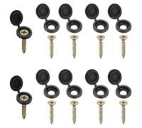 PATIKIL Hinged Screw Cover Caps, 100Pcs Plastic Fold Snap Covers Washer Flip with M4 x 25mm Flat Head Wood Screws for Covering Screw Heads Protection Decorative, Black