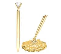 PATIKIL Hollow Round Pen Holder Signing Pen Set, Wedding Pen with Big Crystal Diamond and Pen Holder for Wedding Guests Book Engagement Opening Ceremony, Gold Tone