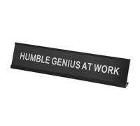 PATIKIL HUMBLE GENIUS AT WORK Desk Name Plate, Aluminum Desk Plaque Funny Nameplate Sign for Office Coworker Prank Gifts Desk Decor, Black/White on Black