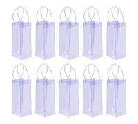 PATIKIL Ice Wine Bag, 10 Pcs Portable Collapsible Clear Wine Pouch Cooler Clear PVC Gift Bags with Handles for Champagne Party Outdoor Cold Beer White Wine Chilled Beverages, Purple