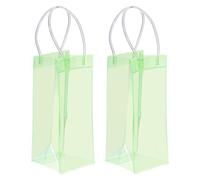 PATIKIL Ice Wine Bag, 2 Pcs Portable Collapsible Clear Wine Pouch Cooler Clear PVC Gift Bags with Handles for Champagne Party Outdoor Cold Beer White Wine Chilled Beverages, Green
