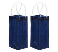 PATIKIL Ice Wine Bag, 2 Pcs Portable Collapsible Clear Wine Pouch Cooler Clear PVC Gift Bags with Handles for Champagne Party Outdoor Cold Beer Chilled Beverages, Navy Blue