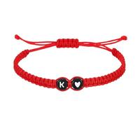PATIKIL Initial Bracelets for Men, Adjustable Handmade Rope Braided Initial String Bracelets with Heart Charm for Women Men Matching Couple Gifts Friendship(Red, K)