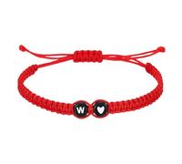 PATIKIL Initial Bracelets for Men, Adjustable Handmade Rope Braided Initial String Bracelets with Heart Charm for Women Men Matching Couple Gifts Friendship(Red, W)