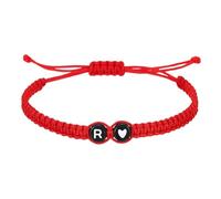 PATIKIL Initial Bracelets for Men, Adjustable Handmade Rope Braided Initial String Bracelets with Heart Charm for Women Men Matching Couple Gifts Friendship(Red, R)