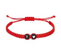 PATIKIL Initial Bracelets for Men, Adjustable Handmade Rope Braided Initial String Bracelets with Heart Charm for Women Men Matching Couple Gifts Friendship(Red, T)