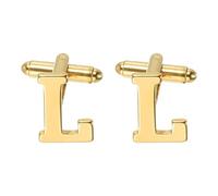 PATIKIL Initial Cufflinks, Classic Alphabet Letter l Stainless Steel Men Cuff Links 26 Letters A-Z with Box for Men Father Husband Weddings Gift Business Birthday, Gold Tone