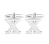 PATIKIL Initial Cufflinks, Classic Alphabet Letter x Copper Men Cuff Links 26 Letters A-Z with Box for Men Father Husband Weddings Gift Business Birthday Party, Silver Tone