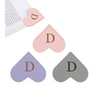 PATIKIL Initial D Corner Bookmarks, 3Pcs Heart Shape Leather Book Marks Page Markers Cute Page Clip for Men Women Teacher Reader Book Lover Writers, Pink Purple Gray