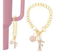 PATIKIL Initial Disco Ball Charm Keychain for Cup Holder, Gold Bling Crown Letter F Diamond Glitter Keychain Accessories for 30&40 oz Water Bottle Tumbler Cup Personalized ID Decoration