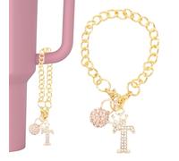 PATIKIL Initial Disco Ball Charm Keychain for Cup Holder, Gold Bling Crown Letter t Diamond Glitter Keychain Accessories for 30&40 oz Water Bottle Tumbler Cup Personalized ID Decoration