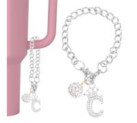 PATIKIL Initial Disco Ball Charm Keychain for Cup Holder, Silver Bling Crown Letter C Diamond Glitter Keychain Accessories for 30&40 oz Water Bottle Tumbler Cup Personalized ID Decoration