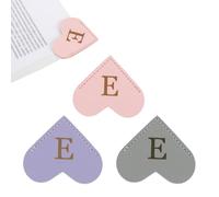 PATIKIL Initial E Corner Bookmarks, 3Pcs Heart Shape Leather Book Marks Page Markers Cute Page Clip for Men Women Teacher Reader Book Lover Writers, Pink Purple Gray