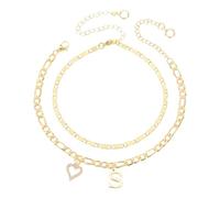 PATIKIL Initial Heart Ankle Bracelets for Women, 14K Gold Plated Dainty Heart Letter S Layered Anklets 26 Alphabet Chain Letter A-Z with Box for Summer Beach Gift, Gold Tone