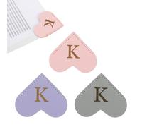 PATIKIL Initial K Corner Bookmarks, 3Pcs Heart Shape Leather Book Marks Page Markers Cute Page Clip for Men Women Teacher Reader Book Lover Writers, Pink Purple Gray