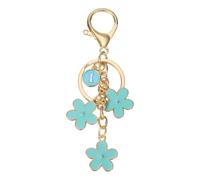 PATIKIL Initial Keychain, Flower Charm Letter-I Key Chain Cute Floral Charm Letter Keyring for Women Car Keys Handbags Purse Backpack Accessory Gift, Blue